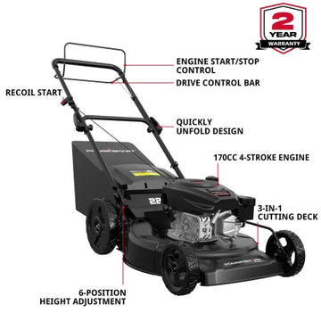22-inch 170cc gasoline self-propelled three-in-one lawn mower V8622S